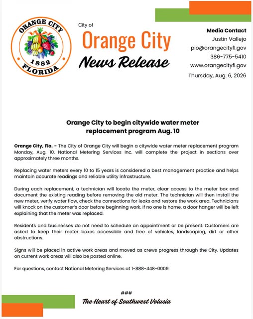 Orange City Begins Three-Month Citywide Water-Meter Replacement featured image