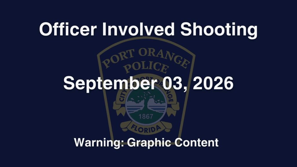 Port Orange Police officer-involved shooting video warning title card dated September 3, 2026
